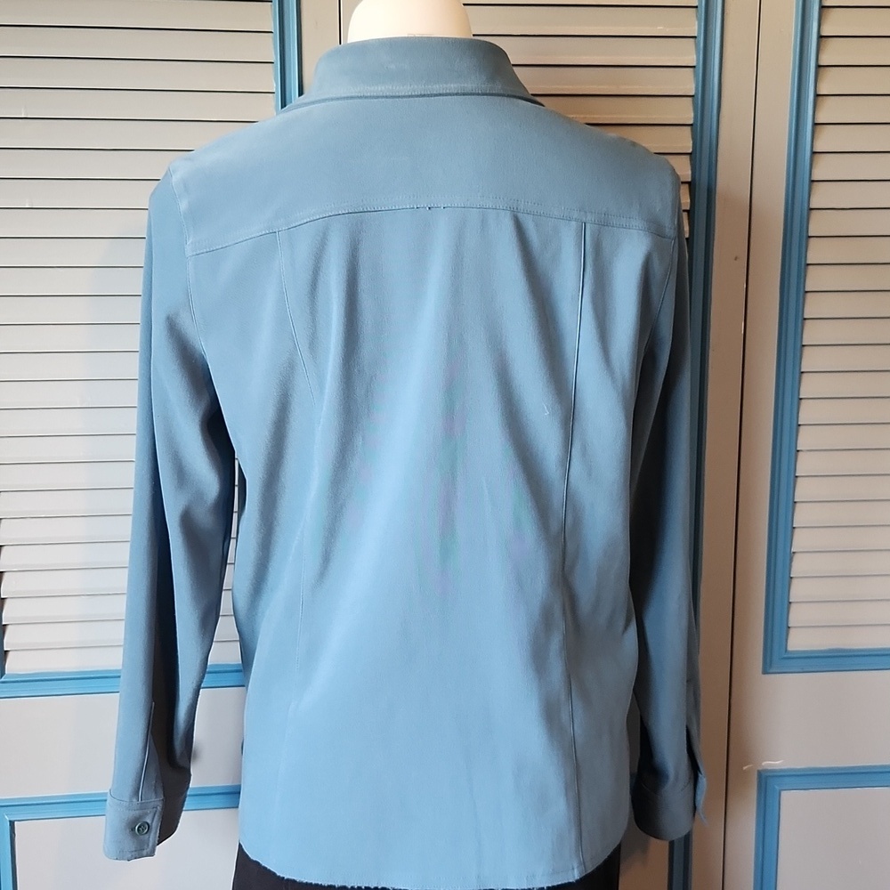 Petite Sophisticate Teal Button-Down Blouse - Picture 9 of 13